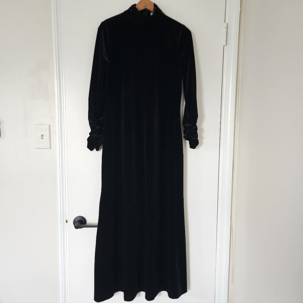 Pomander Place Dress M Velvet Maxi Black Suzie Witchy Whimsigoth Ruched Goth